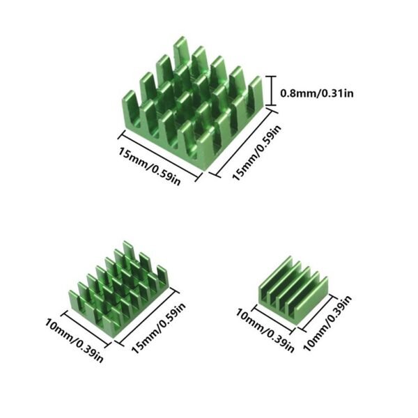Green 3 in 1 Heat Sink Set Aluminum for Raspberry Pi 4B