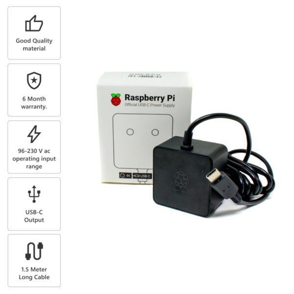 Official USB type-C 15.3W Power Supply For Raspberry Pi 4-Black